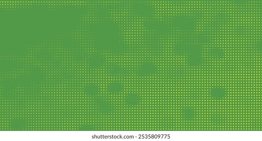 Textura de gradiente de patrón de color verde semitono de puntos con tecnología de fondo digital. Cómics de arte pop de puntos con Diseño gráfico de naturaleza EPS 10