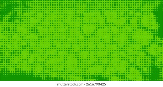 Dots halftone green color pattern gradient texture with technology digital background. Dots pop art comics with nature graphic design.
