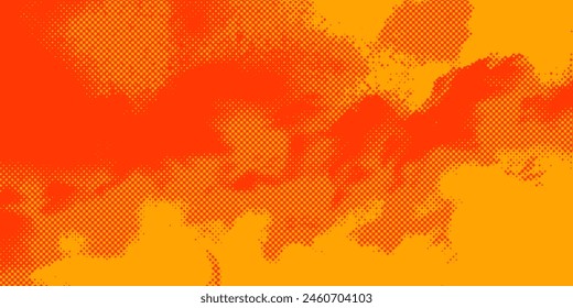 Textura de degradado de patrón de color naranja de semitono de puntos con fondo digital de tecnología. Cómics de arte pop con fondo de verano.