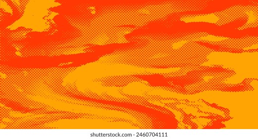 Dots halftone orange color pattern gradient texture with technology digital background. Dots pop art comics with summer background.