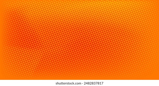 Textura de degradado de patrón de color naranja de semitono de puntos con fondo digital de tecnología. Cómics de arte pop de puntos con fondo de verano. Vector moderno de puntos anaranjado artes de semitono