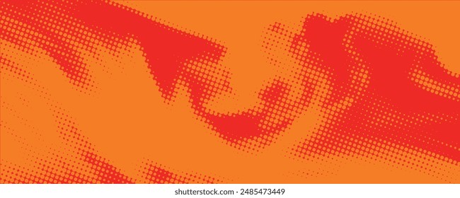 Textura de degradado de patrón de color naranja de semitono de puntos con fondo digital de tecnología. Cómics de arte pop con fondo de verano.