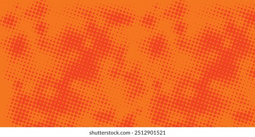 Textura de gradiente de patrón de color naranja semitono de puntos con tecnología de fondo digital. Cómics del arte del pop de los puntos con el fondo del verano. Vector modelo moderno de los puntos del medio tono