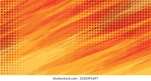 Textura de gradiente de patrón de color naranja semitono de puntos con tecnología de fondo digital. Cómics de arte pop de puntos con fondo de verano.
