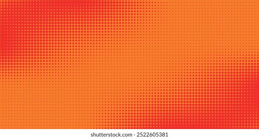 Pontos de meio-tom laranja cor padrão textura gradiente com tecnologia digital fundo. Quadrinhos de arte pop com fundo de verão.