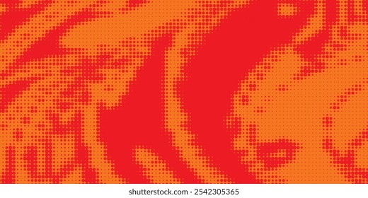 Pontos de meio-tom laranja cor padrão textura gradiente com tecnologia digital fundo. Quadrinhos de arte pop com fundo de verão.