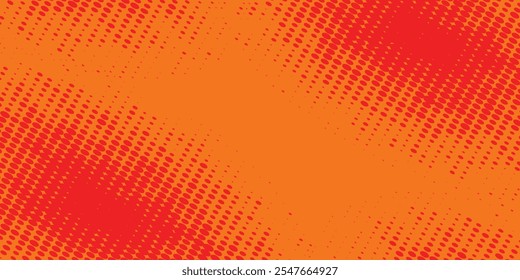 Dots halftone orange color pattern gradient texture with technology digital background. 