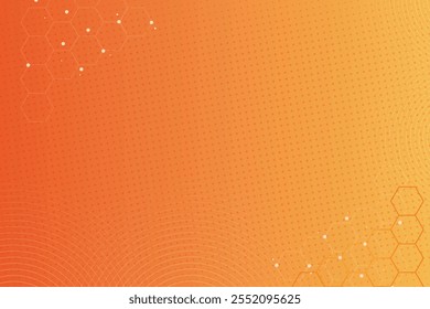 Textura de gradiente de patrón de color naranja semitono de puntos con fondo digital de tecnología y forma hexagonal. Cómics de arte pop de puntos con fondo de verano.