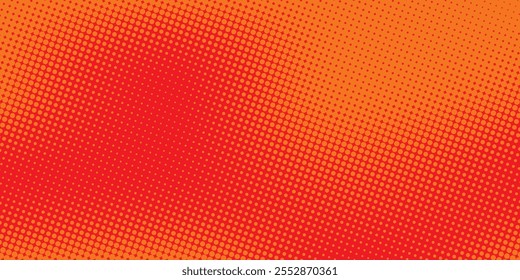 Textura de gradiente de patrón de color naranja semitono de puntos con tecnología de fondo digital. Cómics de arte pop de puntos con fondo de verano.
