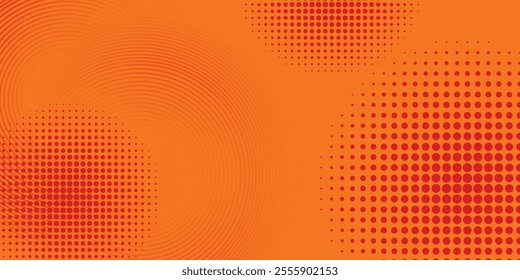 Dots halftone orange color pattern gradient texture with technology digital background. Dots pop art comics with summer background.