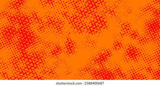 Dots halftone orange color pattern gradient texture with technology digital background. Dots pop art comics orange