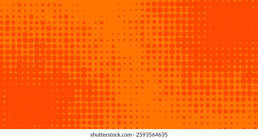 Dots halftone orange color pattern gradient texture with technology digital background. Dots pop art comics modern