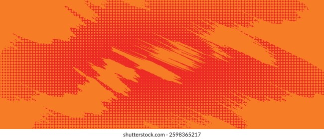 Dots halftone orange color pattern gradient texture with technology digital background. Dots pop art comics with summer background.