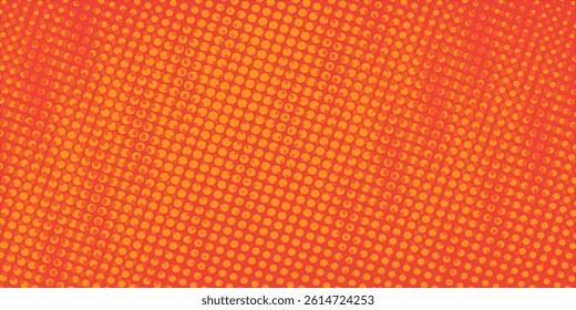 Dots halftone orange color pattern gradient texture with technology digital background. Dots pop art comics with summer background.