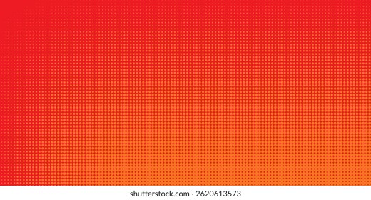 Textura de gradiente de patrón de color naranja semitono de puntos con tecnología de fondo digital. Cómics de arte pop de puntos con fondo de verano.