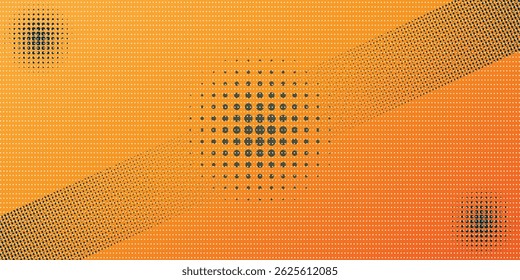 Dots halftone orange color pattern gradient texture with technology digital background. Dots pop art comics with summer background.