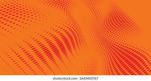 Pontos de meio-tom laranja cor padrão textura gradiente com tecnologia digital fundo. Quadrinhos de arte pop com arte moderna de verão