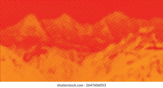 Dots halftone orange color pattern gradient texture with technology digital background. Dots pop art comics with summer background.