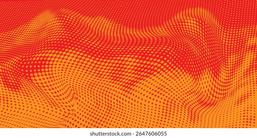 Textura de gradiente de patrón de color naranja semitono de puntos con tecnología de fondo digital. Cómics de arte pop de puntos con fondo de verano.
