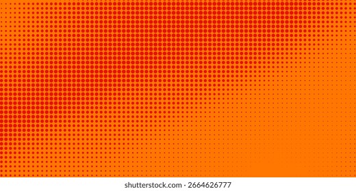 Textura de gradiente de patrón de color naranja semitono de puntos con tecnología de fondo digital. Cómics de arte pop de puntos con fondo de verano.