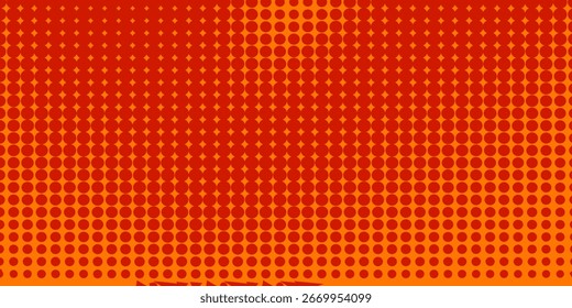 Textura de gradiente de patrón de color naranja semitono de puntos con tecnología de fondo digital. Cómics de arte pop de puntos con fondo de verano.