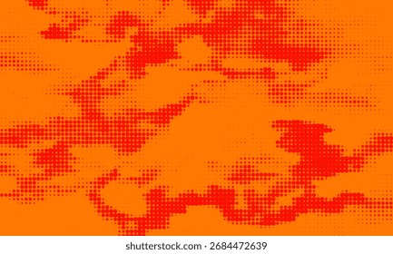 Pontos de meio-tom laranja cor padrão textura gradiente com tecnologia digital fundo. Quadrinhos de arte pop com fundo de verão.