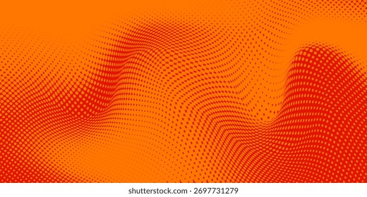 Textura de gradiente de patrón de color naranja semitono de puntos con tecnología de fondo digital. Cómics de arte pop de puntos con fondo de verano.