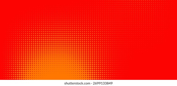 Textura de gradiente de patrón de color naranja semitono de puntos con tecnología de fondo digital. Cómics de arte pop de puntos con fondo de verano.

