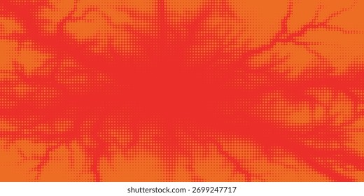 Textura de gradiente de patrón de color naranja semitono de puntos con tecnología de fondo digital. Cómics del arte pop de los puntos con ilustraciones del fondo del verano	