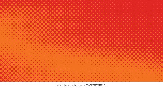 Dots halftone orange color pattern gradient texture with technology digital background. Dots pop art 