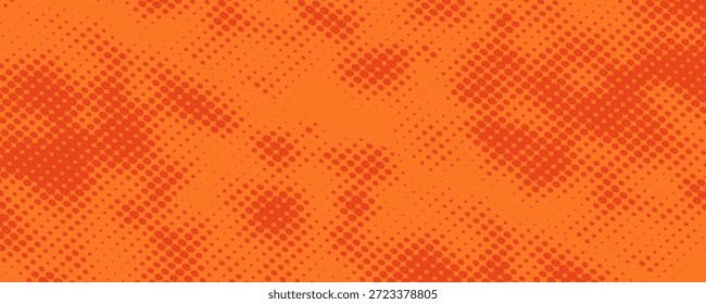 Textura de gradiente de patrón de color naranja semitono de puntos con tecnología de fondo digital. Cómics de arte pop de puntos con fondo de verano.
