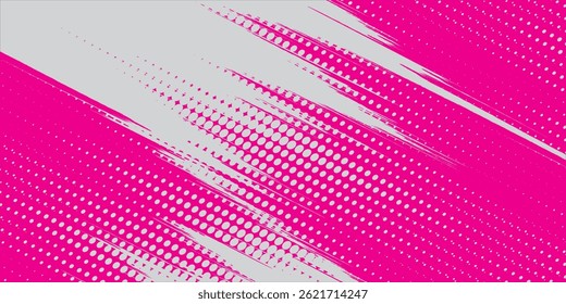 Fondo de textura grunge de gradiente de patrón de color rosa medio tono de puntos. Ilustración vectorial de estilo deportivo de cómics de arte pop de puntos