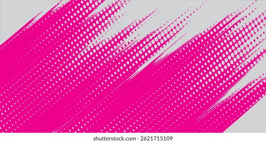 Fondo de textura grunge de gradiente de patrón de color rosa medio tono de puntos. Ilustración vectorial de estilo deportivo de cómics de arte pop de puntos