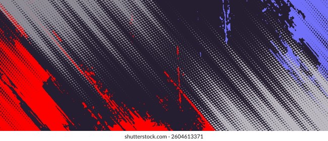 Dots halftone red color pattern gradient texture with technology digital background. Dots pop art comics with summer background.