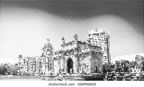 Dots Halftone Vector Illustration as Background of Gateway of India, Mumbai, India