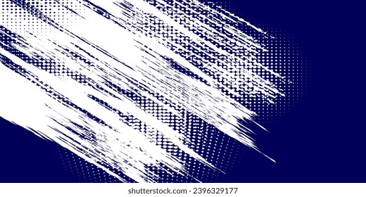 Dots halftone white and blue color pattern gradient grunge texture background. Dots pop art comics sport style vector illustration modern speed lines
