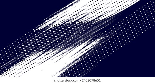 Dots halftone white and blue color pattern gradient grunge texture background. Dots pop art comics sport style vector illustration. Abstract speed lines style blue color halftone  blue