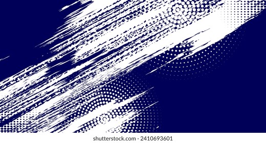 Pone el fondo de la textura de grunge del patrón de color blanco y azul a medio tono. Dibujos gráficos pop cómic estilo deporte ilustración vectorial puntos de velocidad de grifo