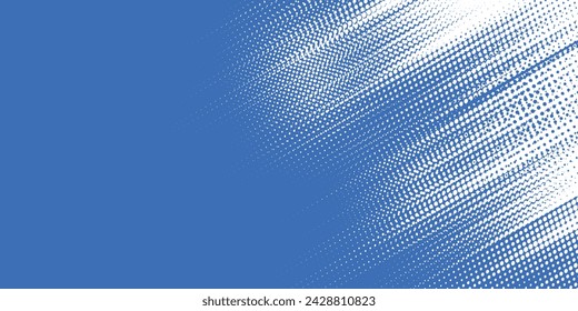 Fondo de textura de grunge degradado de patrón de color blanco y azul de semitono de puntos.