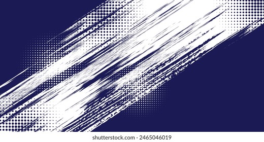 Fondo de textura de grunge degradado de patrón de color blanco y azul de semitono de puntos. Los puntos del arte pop cómics estilo deportivo azul moderno fondo abstracto. Vector