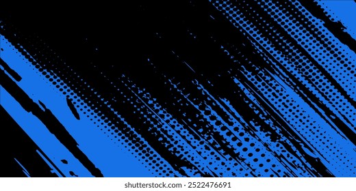 Fondo de textura grunge de gradiente de patrón de color blanco y azul de semitono de puntos. Ilustración vectorial de estilo deportivo de cómics de arte pop de puntos	