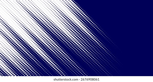 Fondo de textura grunge de gradiente de patrón de color blanco y azul de semitono de puntos. Ilustración vectorial de estilo deportivo de cómics de arte pop de puntos. Estilo de líneas de velocidad Abstractas color azul semitono azul 