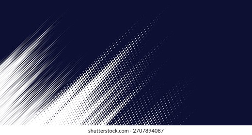 Pontos meio-tom branco e azul padrão de cor gradiente gradiente textura fundo. Pontos pop art quadrinhos estilo esporte vetor ilustração grunge azul