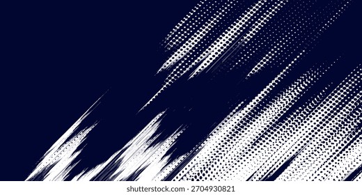 Fondo de textura grunge de patrón de color azul degradado blanco de semitono de puntos. Punto de arte pop cómic estilo deportivo