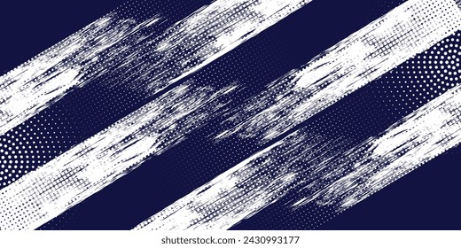 Puntos de medio tono blanco y azul oscuro vector línea patrón de color gradiente grunge textura de fondo. 