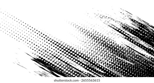 Puntos semitono blanco y azul oscuro línea de Vector patrón de color gradiente grunge textura de fondo. grunge pinceladas pintura de tinta aislado sobre fondo blanco. moderno
