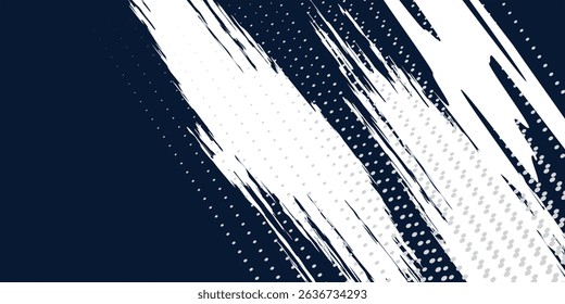 Puntos semitono blanco sobre fondo de textura grunge gradiente de patrón de color azul. Ilustración vectorial de estilo deportivo de cómics de arte pop de puntos