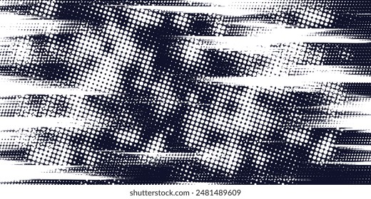 Puntos de medio tono blanco \u0026 azul patrón de color gradiente grunge textura de fondo. Puntos pop art comics sport style Ilustración vectorial