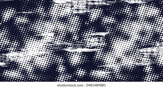 Dots Halbton weiß \u0026 blaue Farbmuster Farbverlauf Grunge Textur Hintergrund. Dots Pop Art Comics Sport Stil Vektorillustration