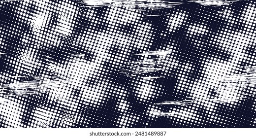 Dots halftone white \u0026 blue color pattern gradient grunge texture background. Dots pop art comics sport style vector illustration